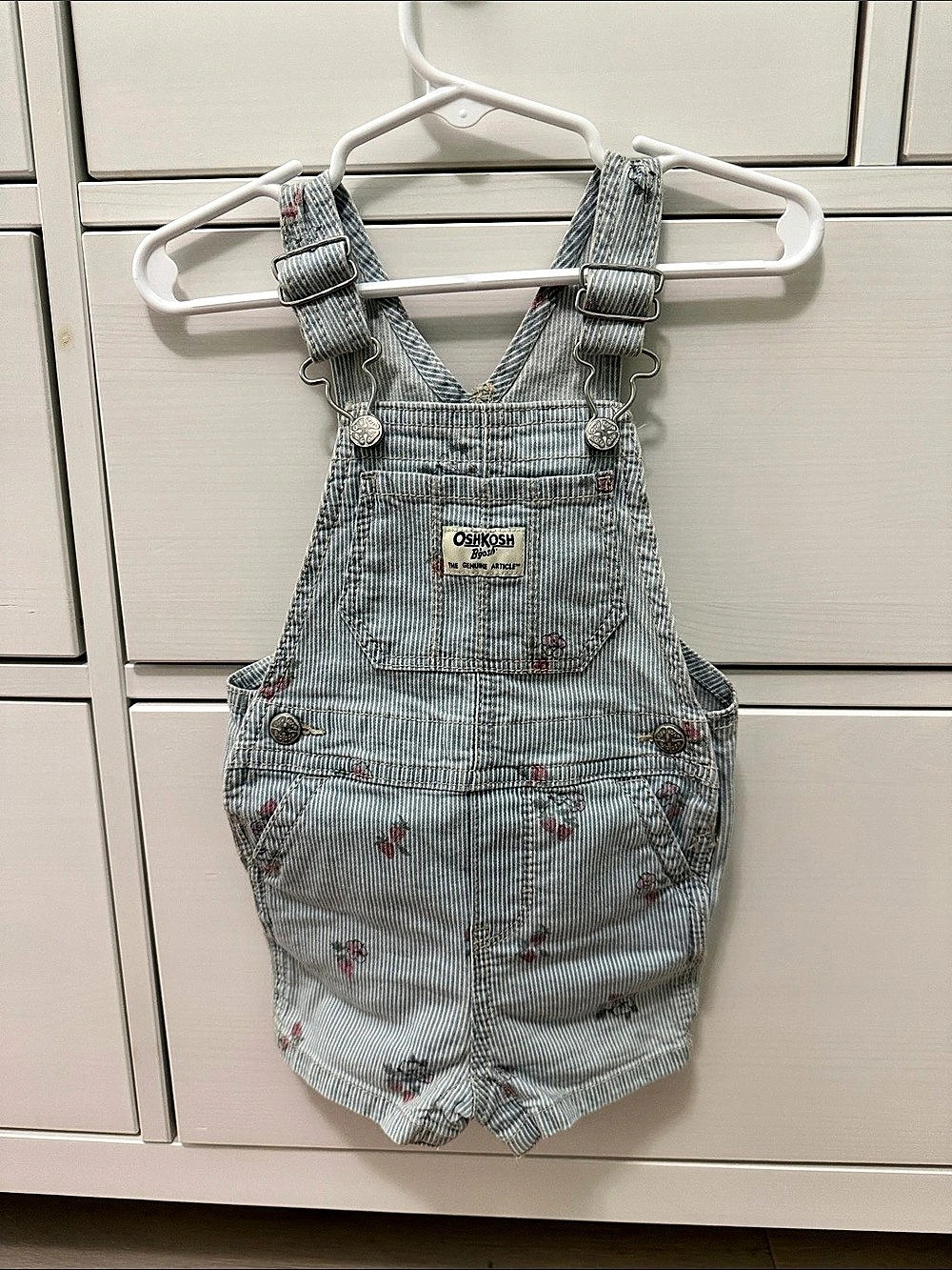 OshKosh B'gosh Floral Hickory Shortall Overalls - Baby 12M Like New